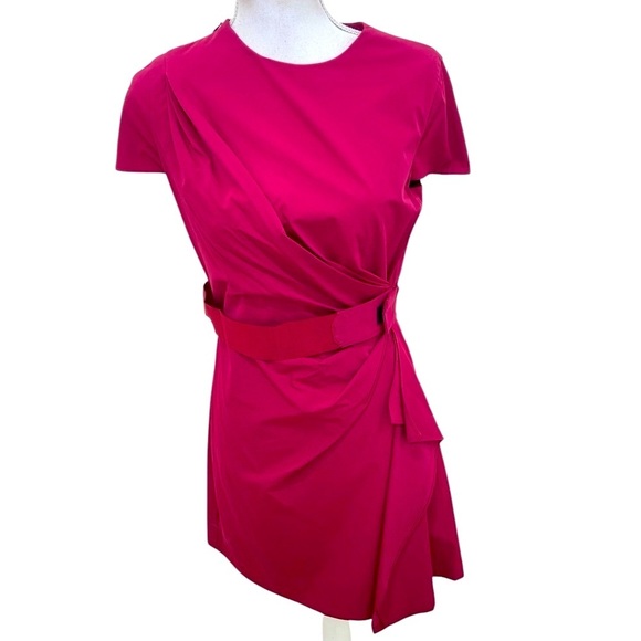 Diane Von Furstenberg fuchsia alba draped short sleeve dress belt ruched size 4 - Picture 6 of 16